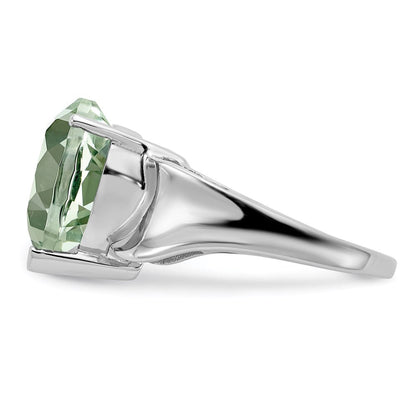 Sterling Silver Rhodium Green Quartz Gemstone Birthstone Ring Fine Jewelry Gift for Her