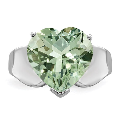 Sterling Silver Rhodium Green Quartz Gemstone Birthstone Ring Fine Jewelry Gift for Her