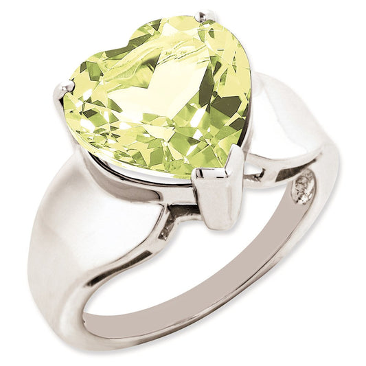 Sterling Silver 14K White Gold Plated Lemon Quartz Gemstone Birthstone Ring Fine Jewelry Gift for Her