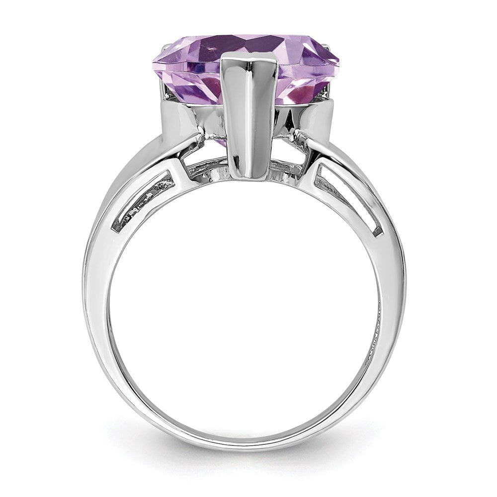 Sterling Silver Rhodium Heart Shaped Pink Quartz Gemstone Birthstone Ring Fine Jewelry Gift for Her