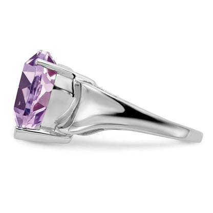 Sterling Silver Rhodium Heart Shaped Pink Quartz Gemstone Birthstone Ring Fine Jewelry Gift for Her