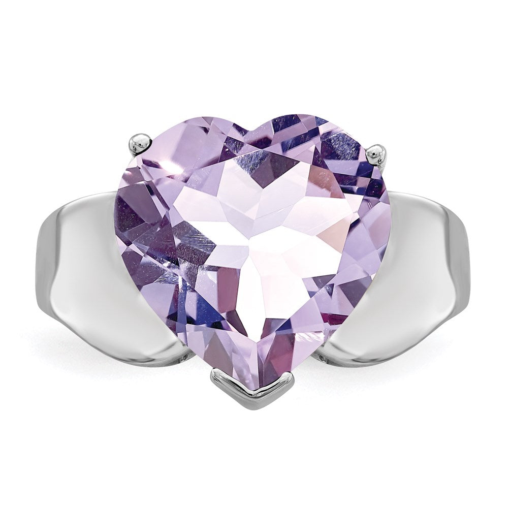 Sterling Silver Rhodium Heart Shaped Pink Quartz Gemstone Birthstone Ring Fine Jewelry Gift for Her