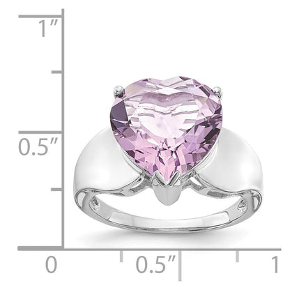 Sterling Silver Rhodium Heart Shaped Pink Quartz Gemstone Birthstone Ring Fine Jewelry Gift for Her