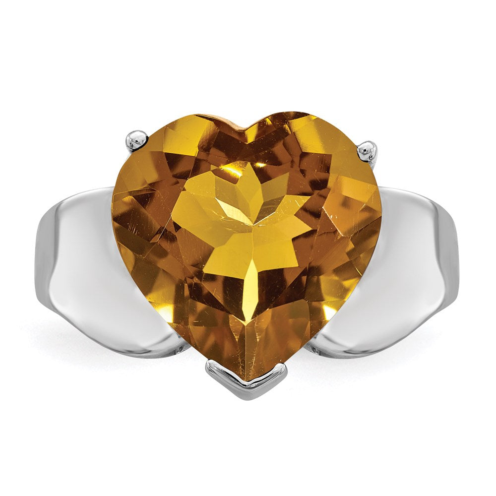 Sterling Silver Rhodium Whiskey Quartz Gemstone Birthstone Ring Fine Jewelry Gift for Her