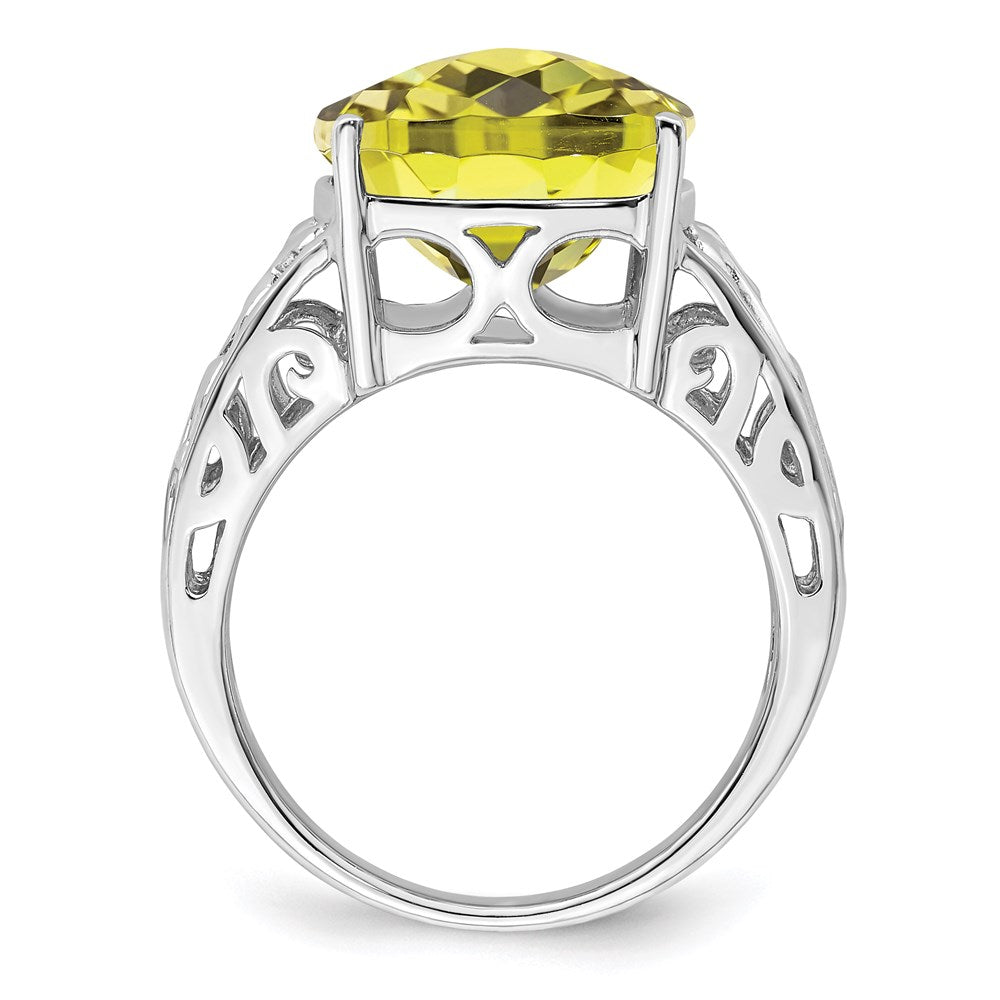 Sterling Silver Rhodium Checker-Cut Lemon Quartz Gemstone Birthstone Ring Fine Jewelry Gift for Her