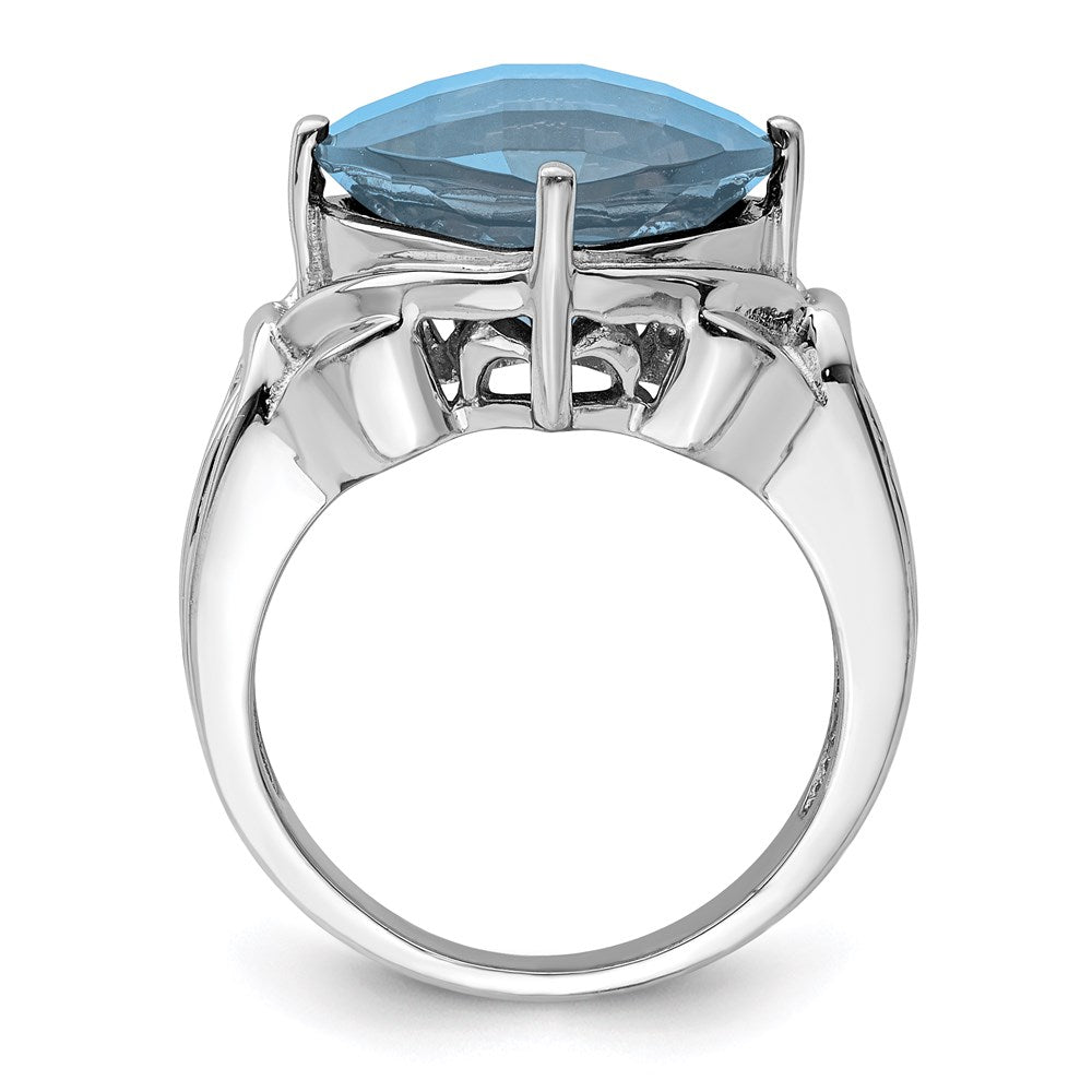 Sterling Silver Rhodium Checker Cut Sky Blue Topaz Ring (Size 7 Only)