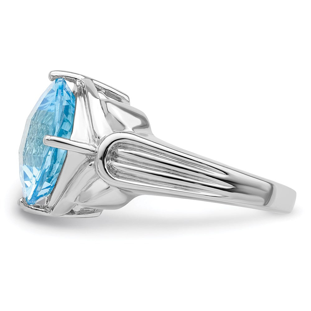 Sterling Silver Rhodium Checker Cut Sky Blue Topaz Ring (Size 7 Only)