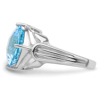 Sterling Silver Rhodium Checker Cut Sky Blue Topaz Ring (Size 7 Only)