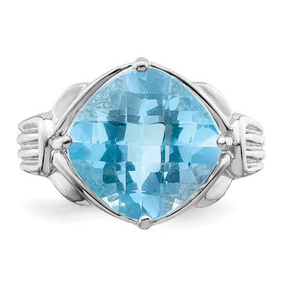 Sterling Silver Rhodium Checker Cut Sky Blue Topaz Ring (Size 7 Only)