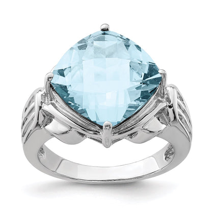 Sterling Silver Rhodium Checker Cut Sky Blue Topaz Ring (Size 7 Only)