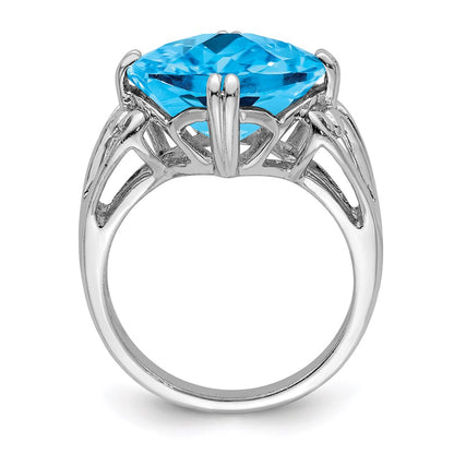 Sterling Silver Rhodium Checker Cut Blue Topaz Ring (Size 7 Only)