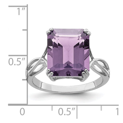 Sterling Silver Rhodium Pink Quartz Ring