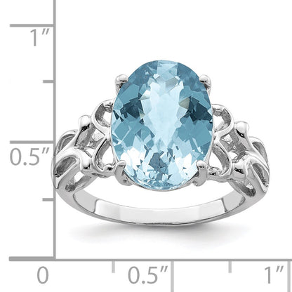 Sterling Silver Rhodium Checker Cut Sky Blue Topaz Ring (Size 7 Only)