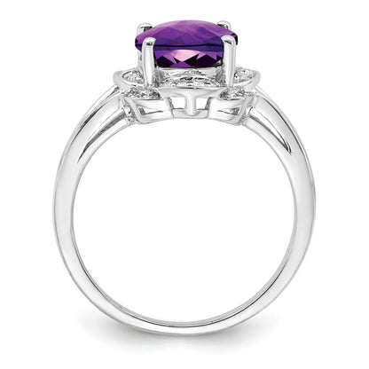 Sterling Silver Rhodium Plated Diamond & Amethyst Ring (Size 8 Only)