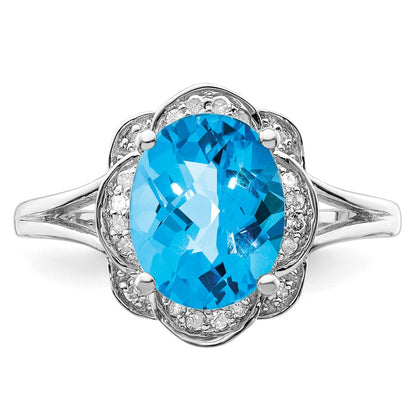 Sterling Silver Rhodium Diamond & Blue Topaz Ring (Size 8 Only)
