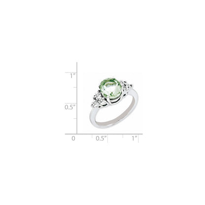 Sterling Silver Rhodium Diamond & Green Quartz Ring