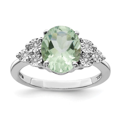 Sterling Silver Rhodium Diamond & Green Quartz Ring