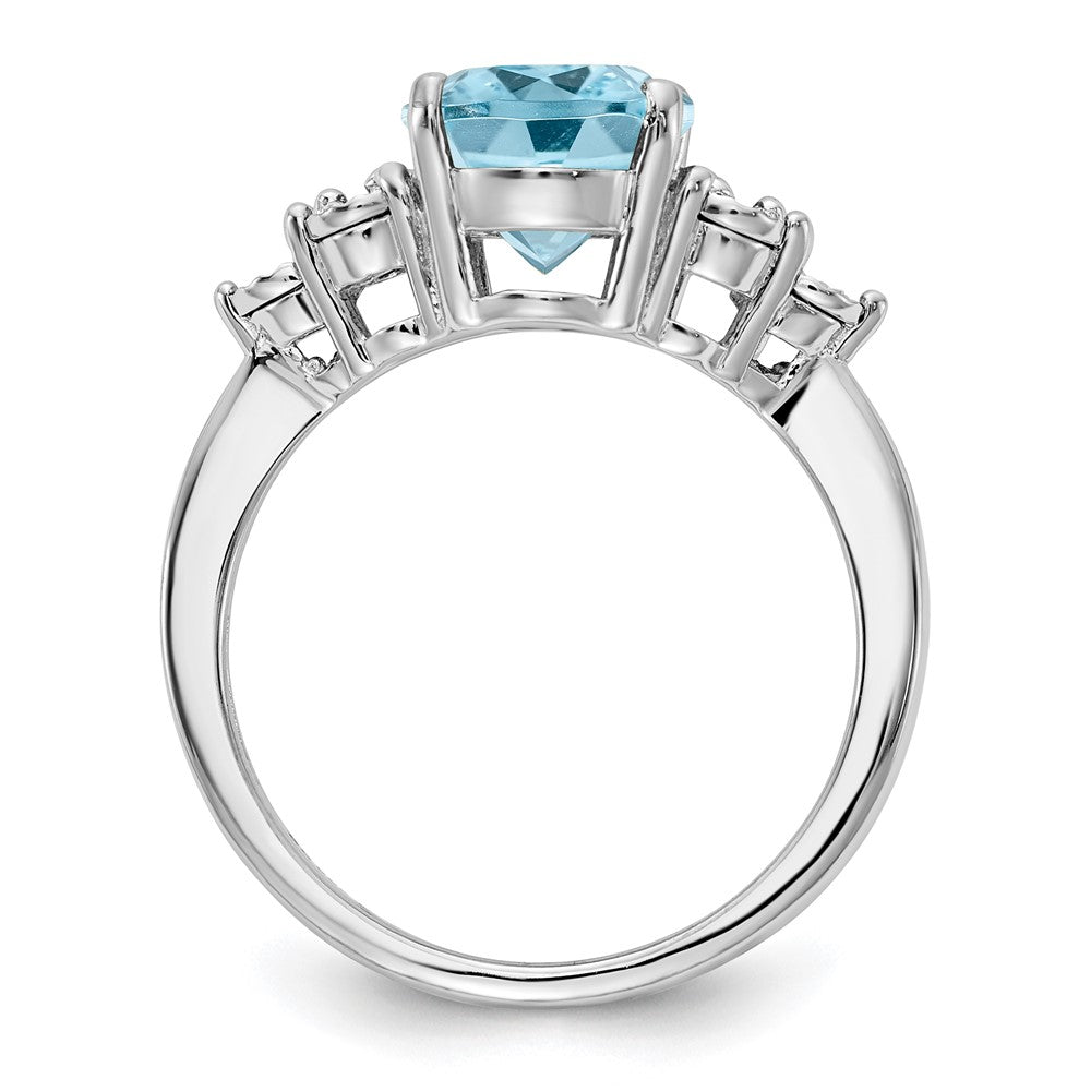 Sterling Silver Rhodium Diamond & Sky Blue Topaz Ring