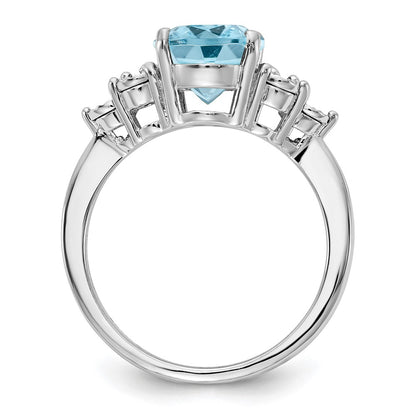 Sterling Silver Rhodium Diamond & Sky Blue Topaz Ring