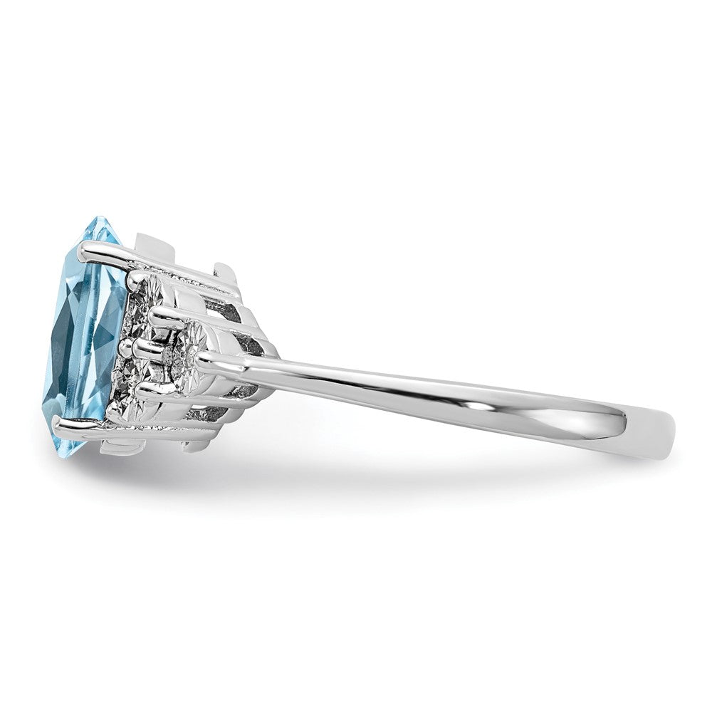 Sterling Silver Rhodium Diamond & Sky Blue Topaz Ring