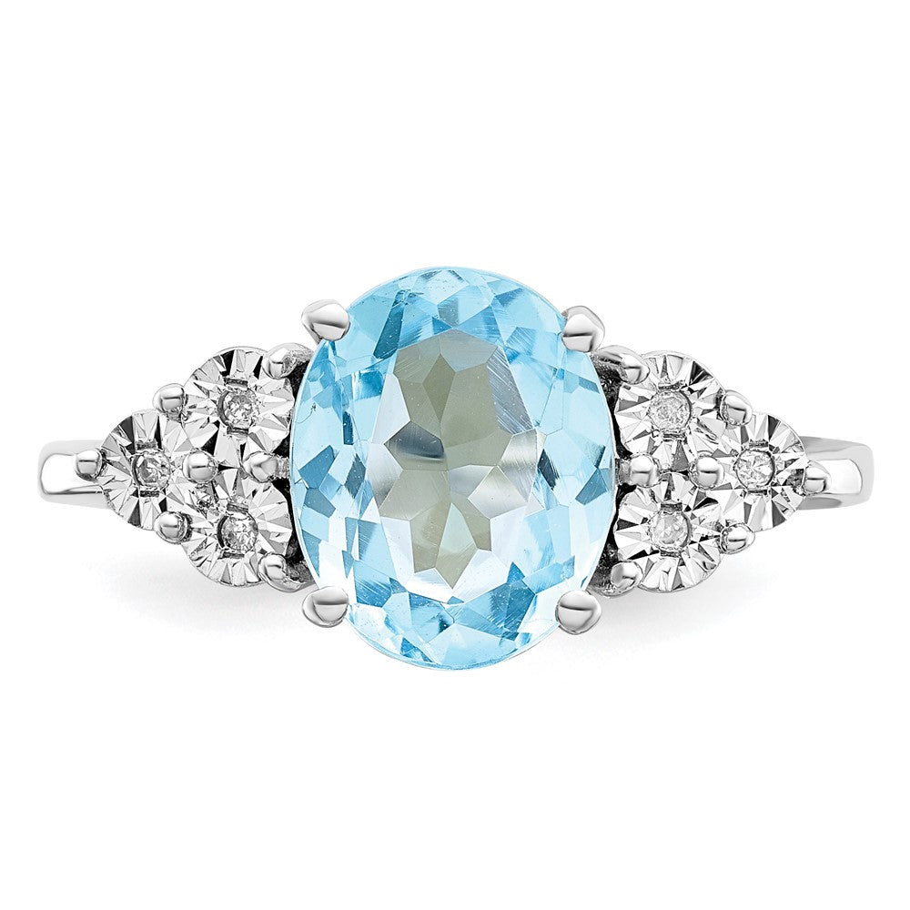 Sterling Silver Rhodium Diamond & Sky Blue Topaz Ring