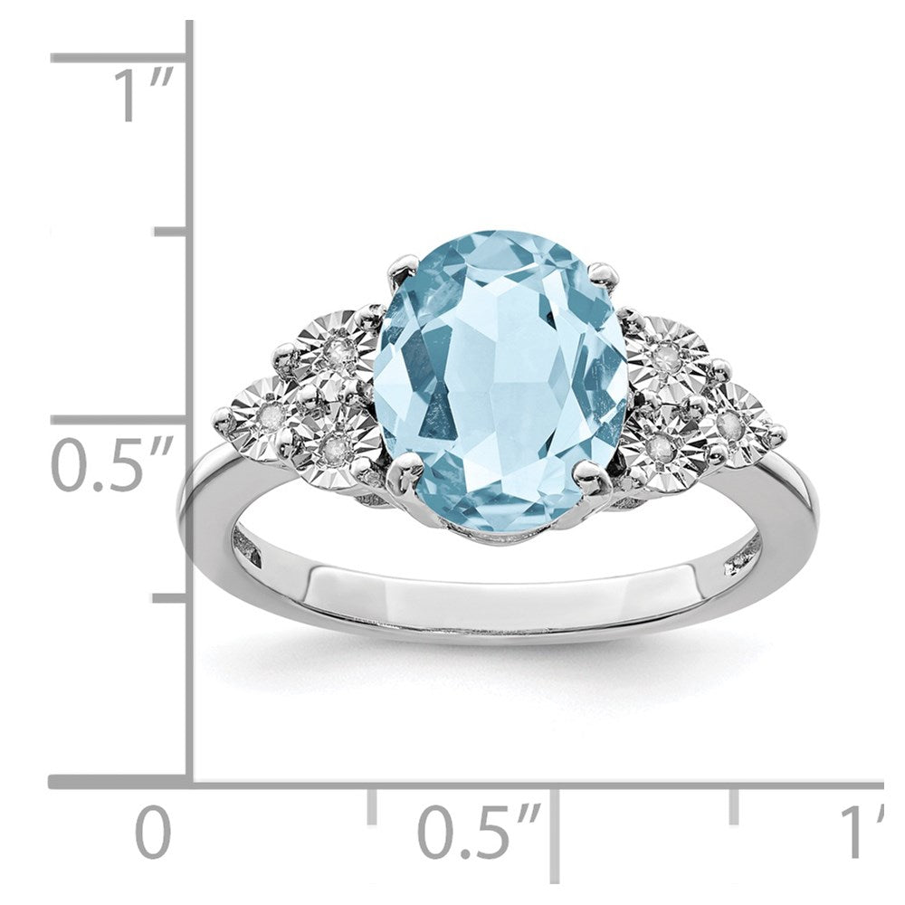 Sterling Silver Rhodium Diamond & Sky Blue Topaz Ring