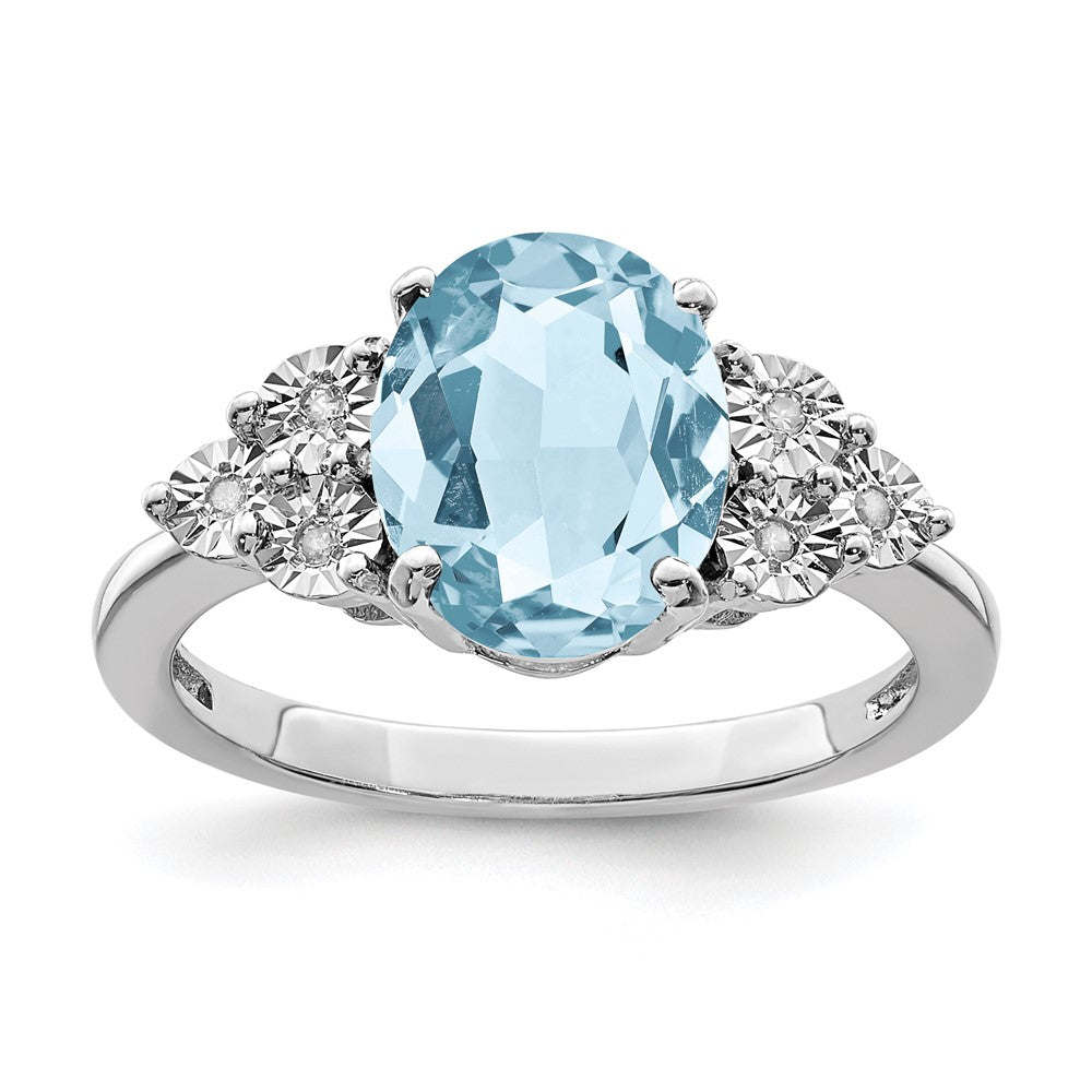 Sterling Silver Rhodium Diamond & Sky Blue Topaz Ring