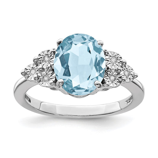 Sterling Silver Rhodium Diamond & Sky Blue Topaz Ring