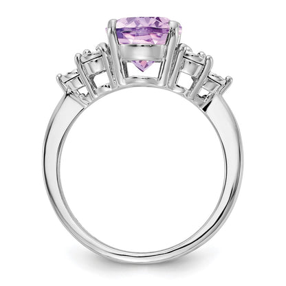 Sterling Silver Rhodium Diamond & Pink Quartz Ring