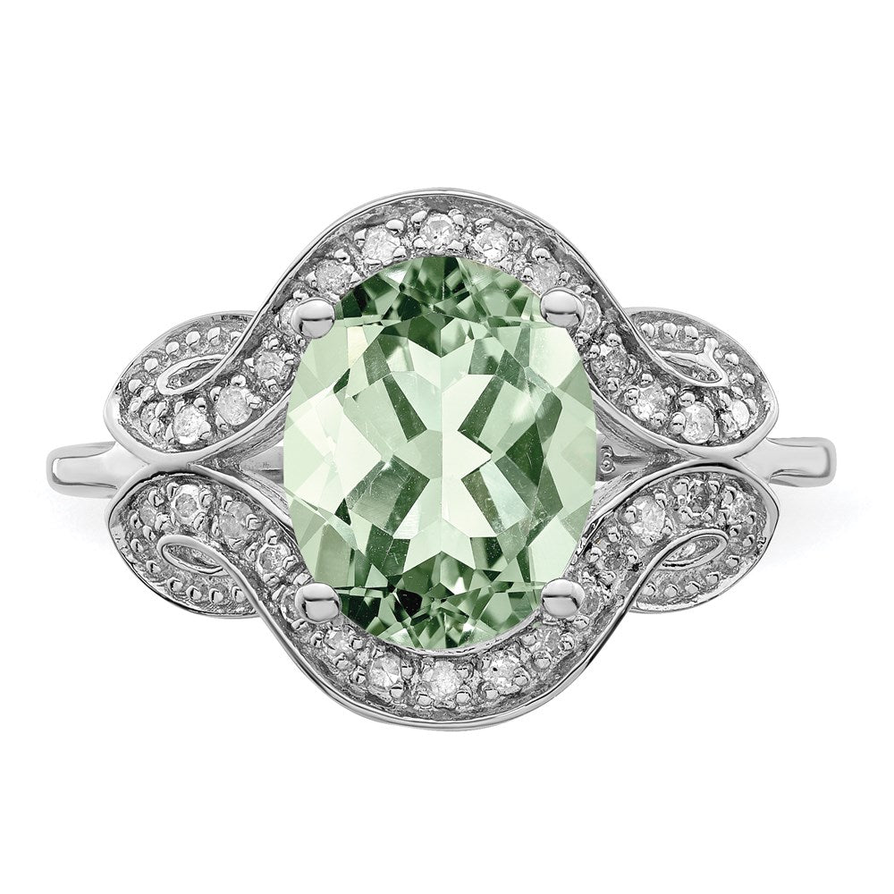 Sterling Silver Rhodium Diamond & Green Quartz Ring