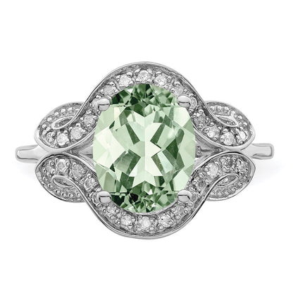 Sterling Silver Rhodium Diamond & Green Quartz Ring