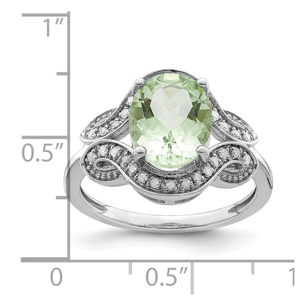 Sterling Silver Rhodium Diamond & Green Quartz Ring