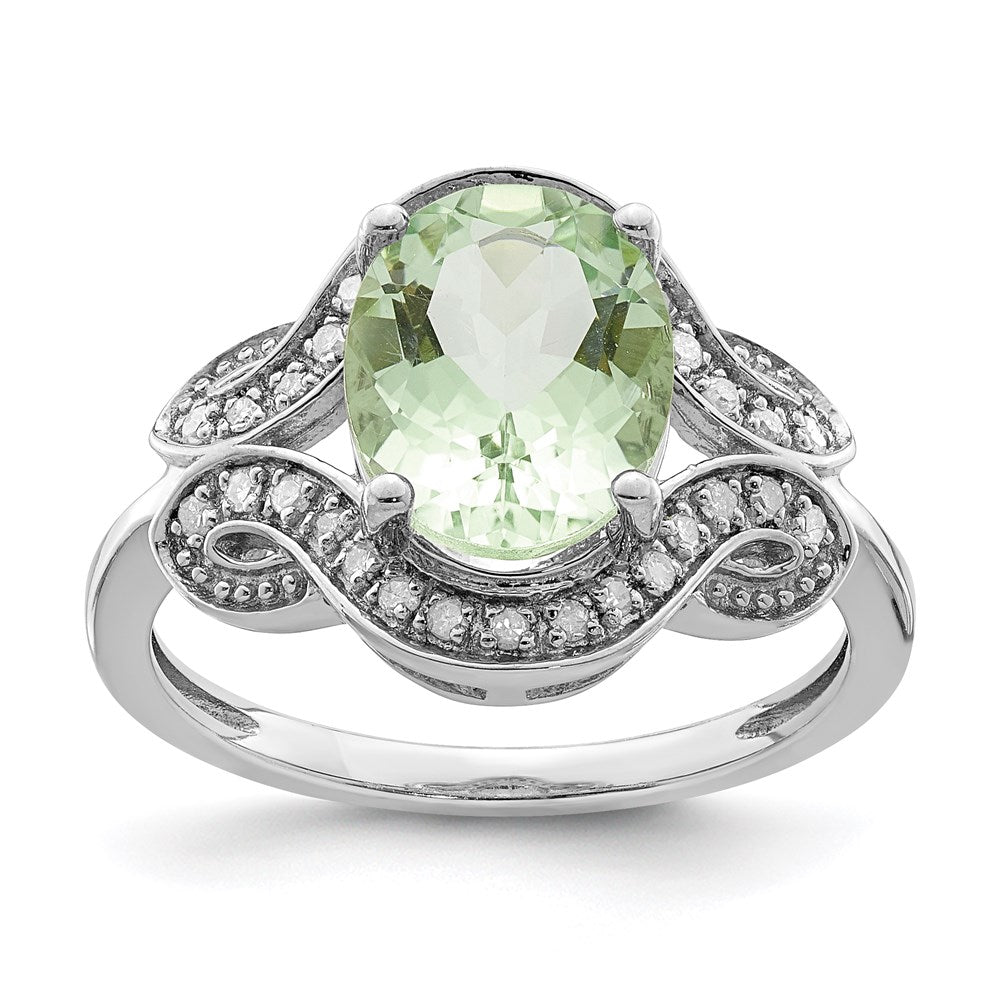 Sterling Silver Rhodium Diamond & Green Quartz Ring
