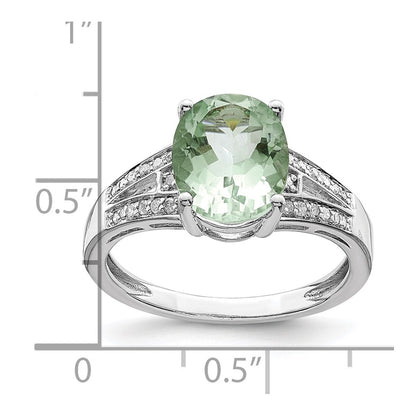 Sterling Silver Rhodium Diamond & Green Quartz Ring