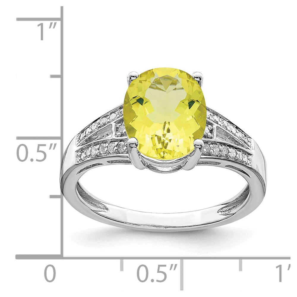 Sterling Silver Rhodium Diamond & Lemon Quartz Ring