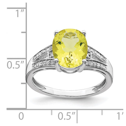 Sterling Silver Rhodium Diamond & Lemon Quartz Ring
