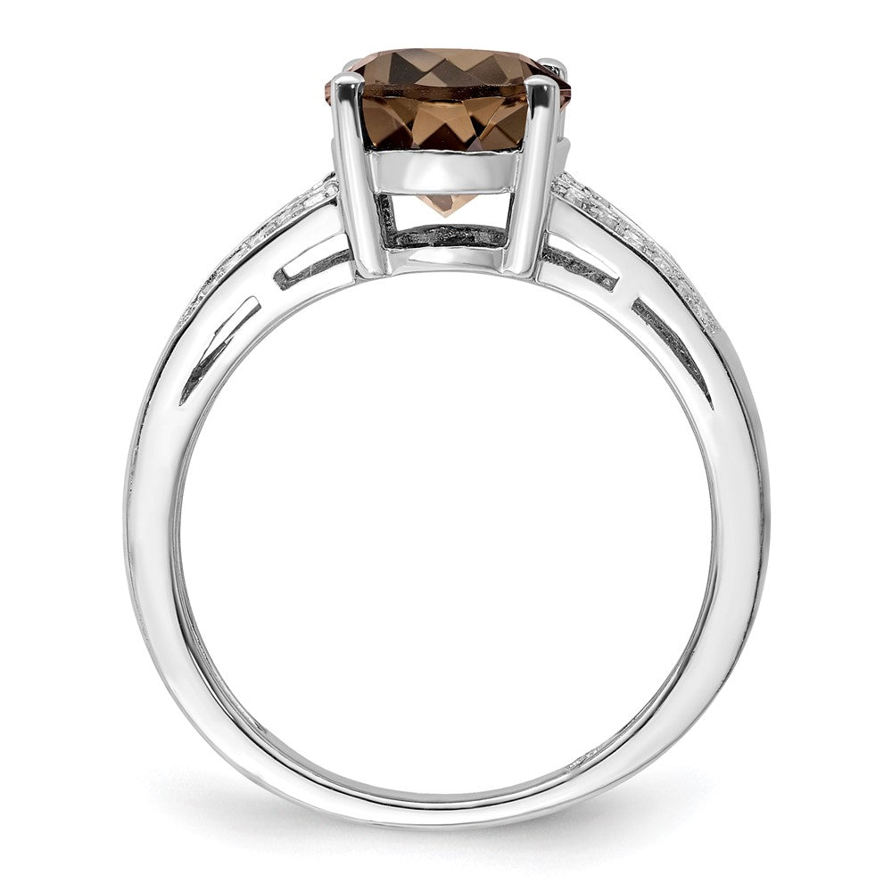 Sterling Silver Rhodium Diamond & Smoky Quartz Ring