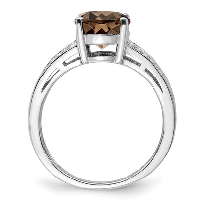 Sterling Silver Rhodium Diamond & Smoky Quartz Ring