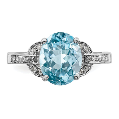 Sterling Silver Rhodium Diamond & Sky Blue Topaz Ring (Size 7 Only)