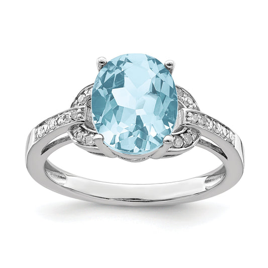 Sterling Silver Rhodium Diamond & Sky Blue Topaz Ring (Size 7 Only)