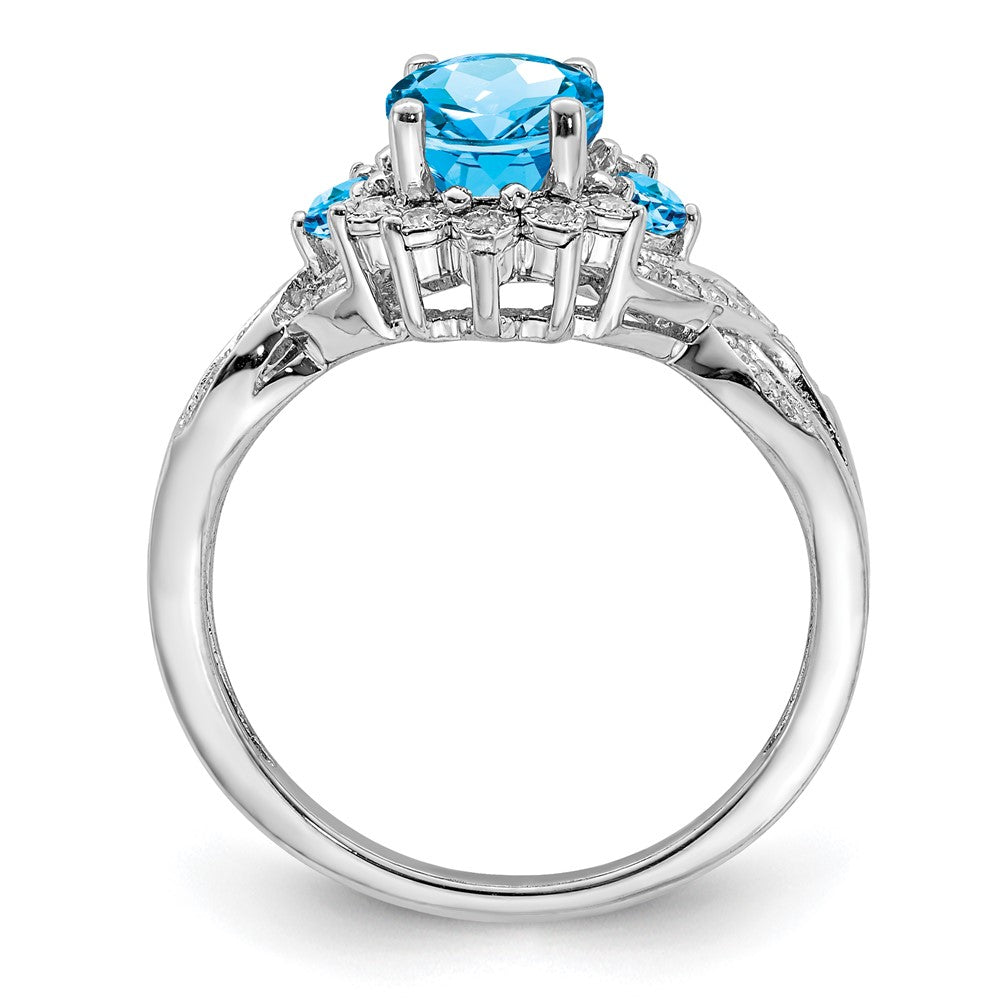 Sterling Silver Rhodium Diamond & Blue Topaz Ring