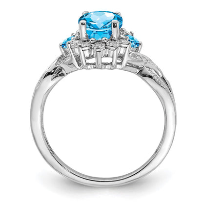 Sterling Silver Rhodium Diamond & Blue Topaz Ring