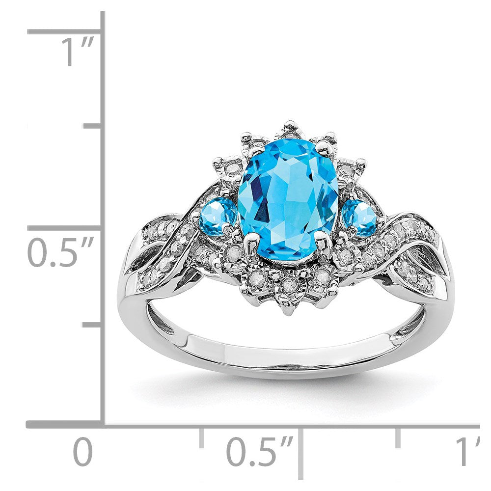 Sterling Silver Rhodium Diamond & Blue Topaz Ring
