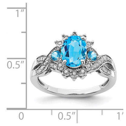 Sterling Silver Rhodium Diamond & Blue Topaz Ring