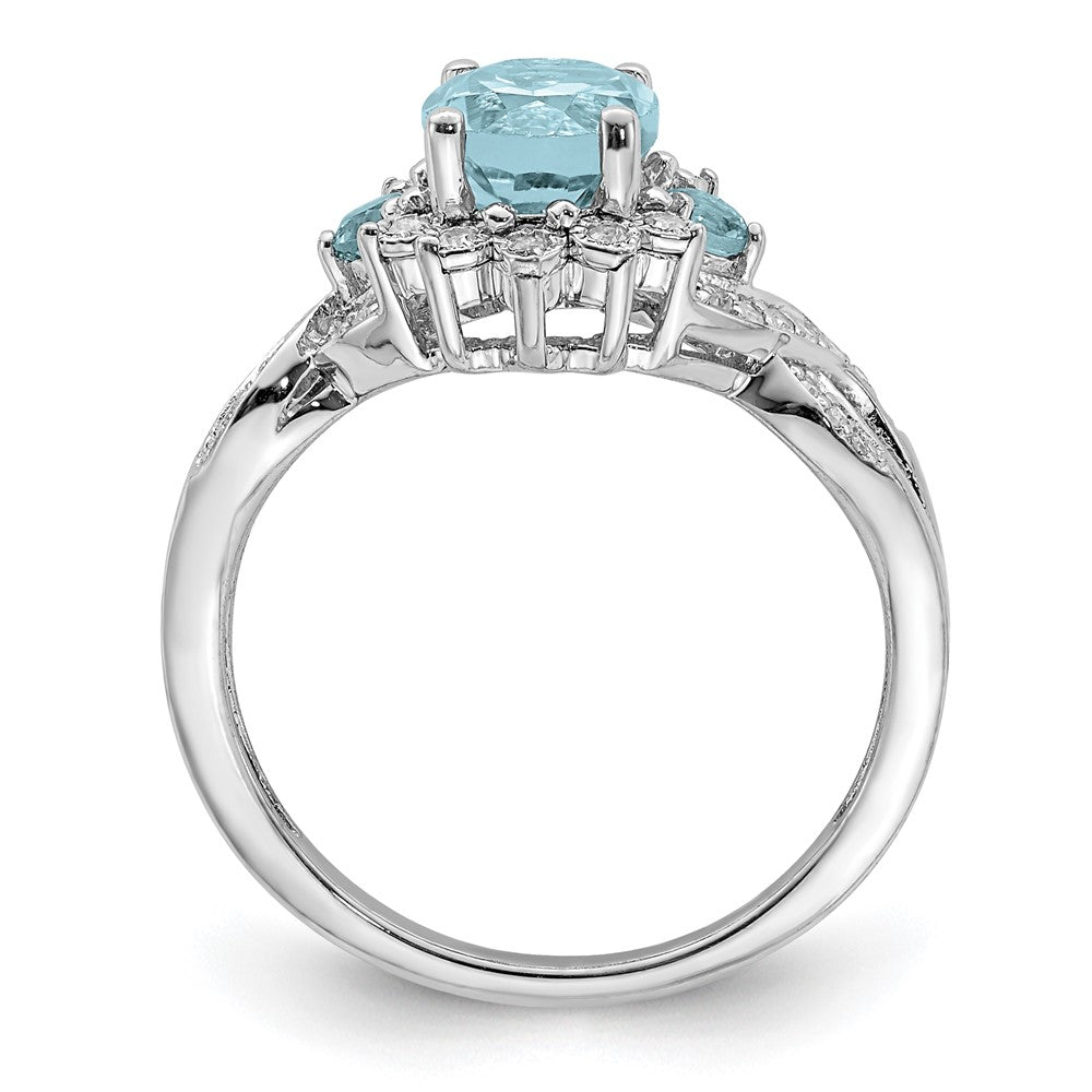 Sterling Silver Rhodium Diamond & Sky Blue Topaz Ring