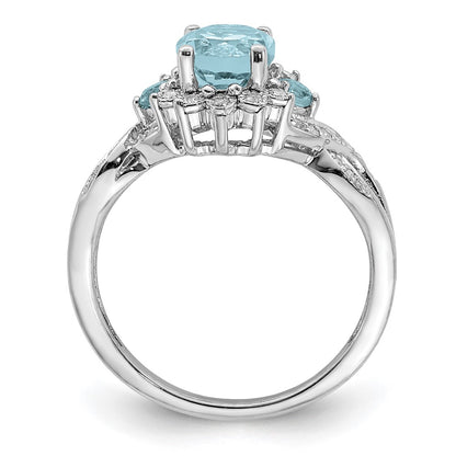 Sterling Silver Rhodium Diamond & Sky Blue Topaz Ring