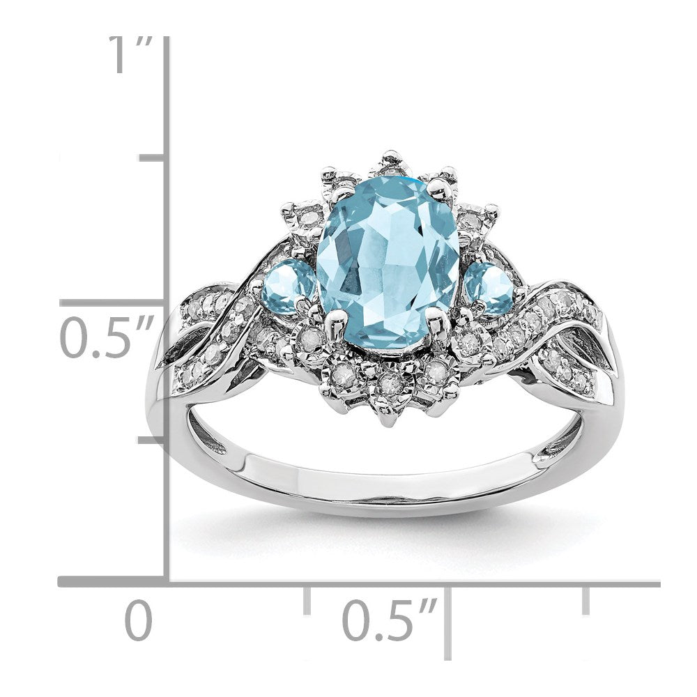 Sterling Silver Rhodium Diamond & Sky Blue Topaz Ring