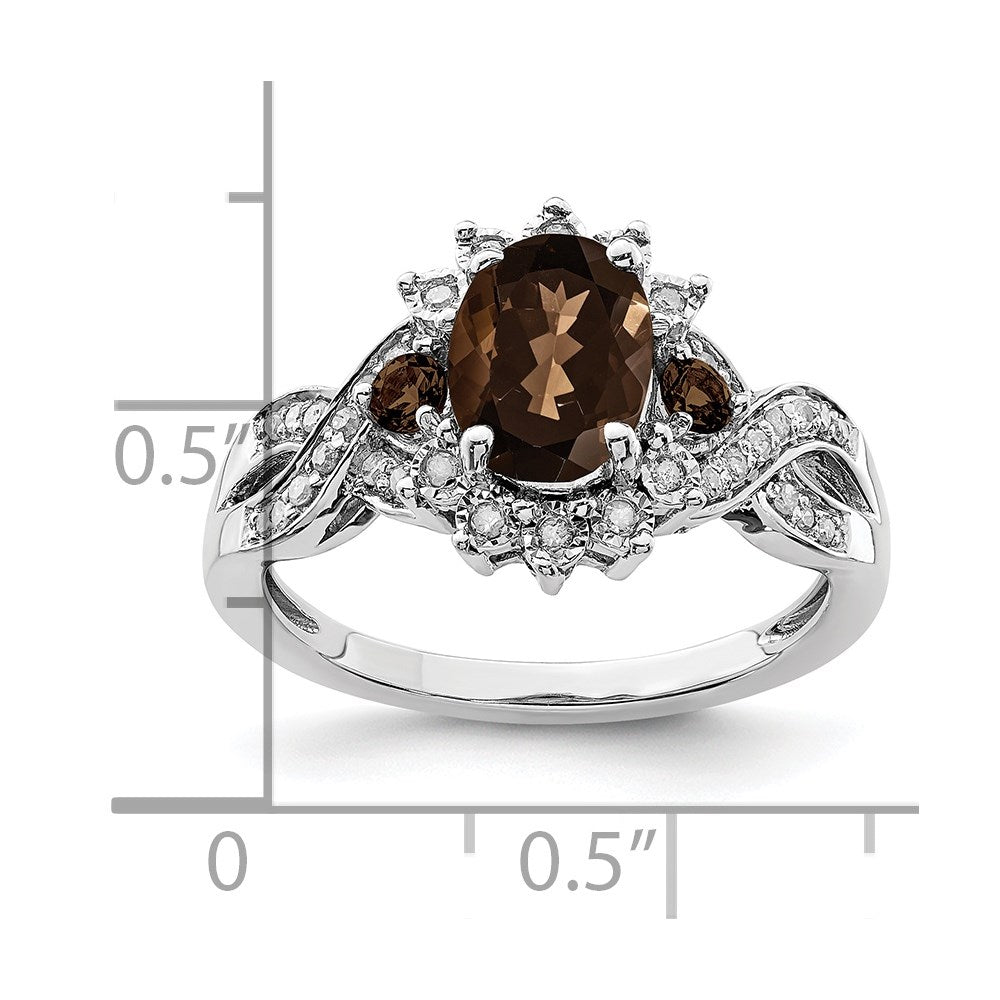 Sterling Silver Rhodium Diamond & Smoky Quartz Ring