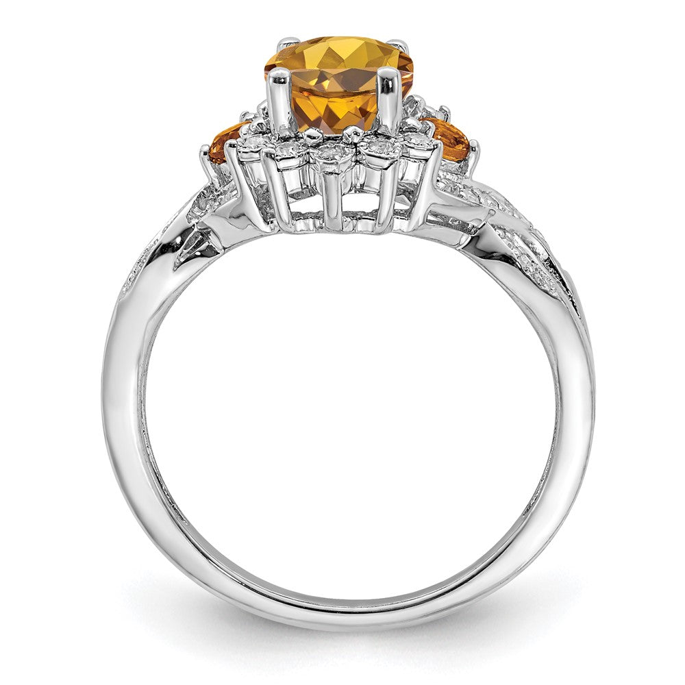 Sterling Silver Rhodium Diamond & Whiskey Quartz Ring