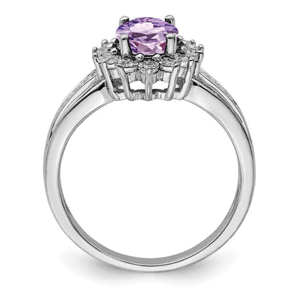 Sterling Silver Rhodium Diamond & Oval Pink Quartz Ring (Size 7 Only)